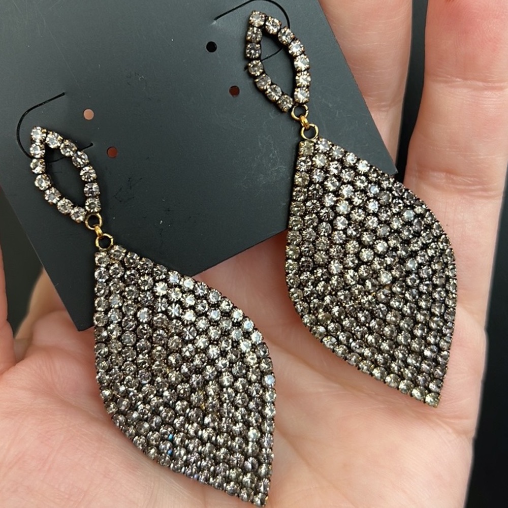 Rhinestone earrings teardrop new prom wedding gunmetal gold - Picture 2 of 9